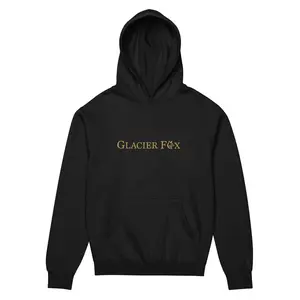 Glacier Fox Gold Embroidery Exclusive Hoodie Autumn Medium Fitted Long Sleeve Casual Minimalist 60% Cotton 40% Polyester Carbon Grey