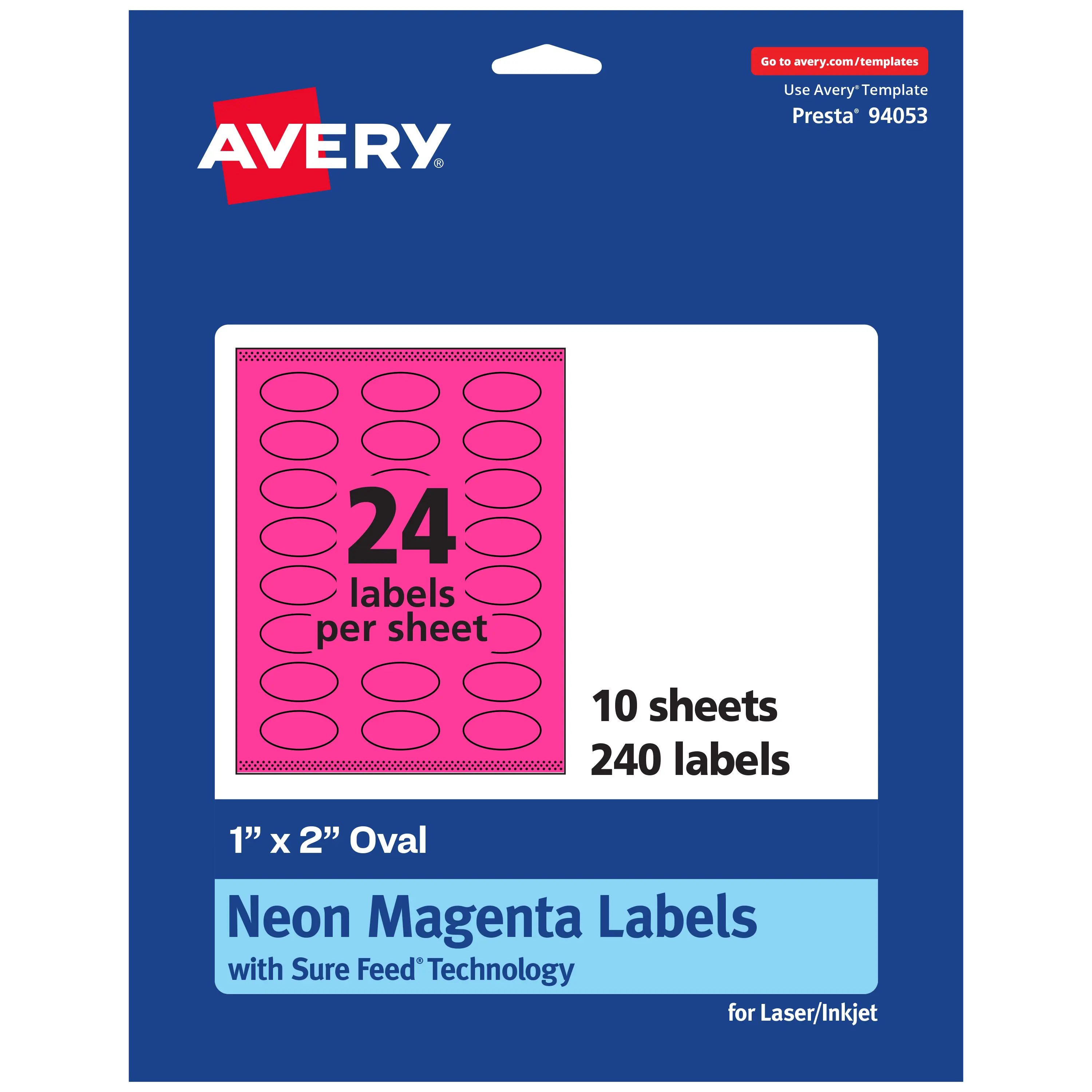 Avery Neon Magenta Paper Labels, 1" x 2" Oval
