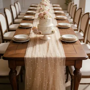 Pack of 1 or 2 pieces, champagne-colored pearl tulle, suitable for wedding venue decoration, holiday party decorations, Wedding table centerpieces, decorating tables, chair back ribbons, bridal veils, bouquets, perfect for Valentine's Day