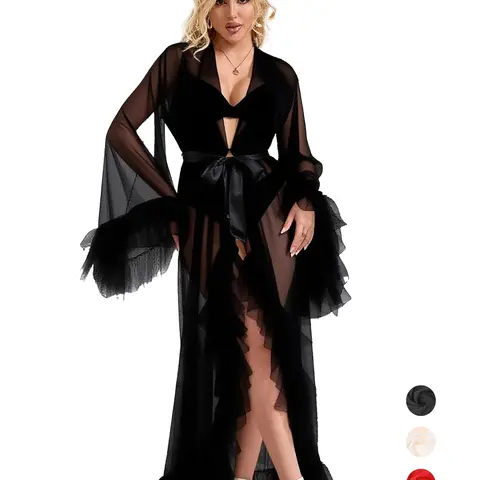 Women's Nightgown Tulle Robe Plus Size Vneck Lingerie Exaggeration Dreamy Robe Princess Lace Fancy Robe for Women Long Bridal Lingerie Women Bathrobes Womenswear Loungewear Basic Minimalist Nightwear