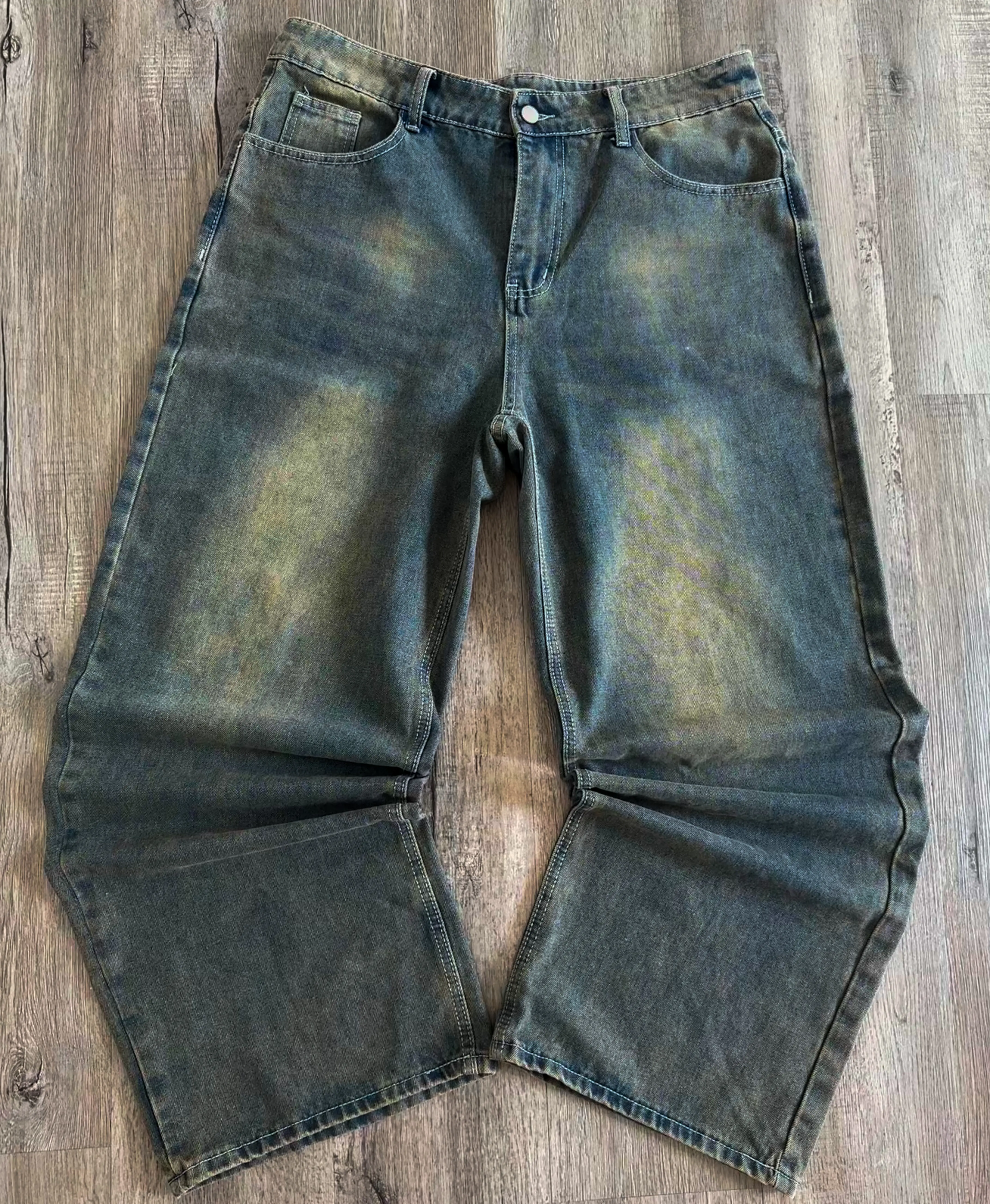 YahwA Raw Blue Faded Baggy Wide Leg Jeans