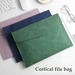 A4/A5 Leather File Folder Waterproof Durable Portable Large Capacity Fashion Business Document Bag School Office Supplies