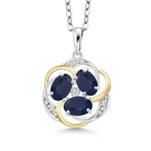 Gem Stone King Two-Tone Intertwined Infinity Pendant Necklace for Women | 925 Silver and 10K Yellow Gold | Gemstone Birthstone with White Moissanite Accent | Oval 6X4MM and Round 1.3MM | 18 Inch Chain