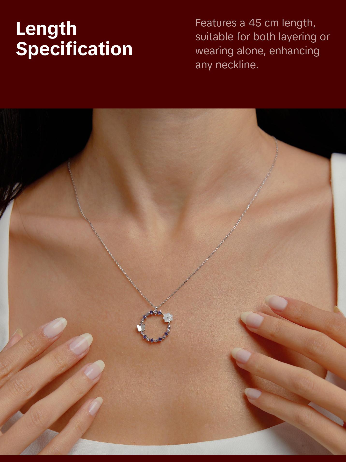 925 Sterling Silver Floral Circle Necklace for women & Girls, Fashion Jewelry, Gift Box Included