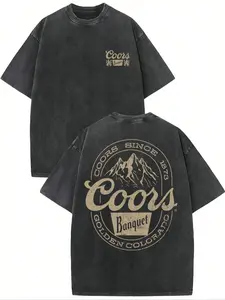 Vintage Wash High Quality Cotton Pattern T-Shirt Men's T-Shirt Old Summer Clothing Down Shoulder Sleeves Round Neck Top Short Sleeves