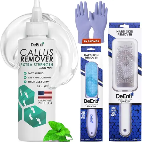 DeEnti Callus Maintenance Pack, Mint Scented Callus Remover, Metal Foot Rasp, Foot File, and 4 Gloves, Salon Grade Foot Care, Home Pedicure Kit