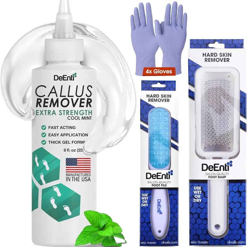 DeEnti Callus Maintenance Pack, Mint Scented Callus Remover, Metal Foot Rasp, Foot File, and 4 Gloves, Salon Grade Foot Care, Home Pedicure Kit
