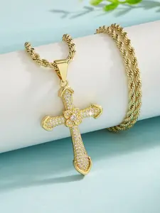 Gothic Cross Pendant Necklace, Eastern Orthodox Religious Jewelry, 24 Inch Twisted Chain, Punk Style, All Seasons