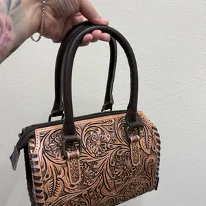 Women's Western Rodeo Tooled Leather Small Speedy Purse with Crossbody Strap, Purses for Women
