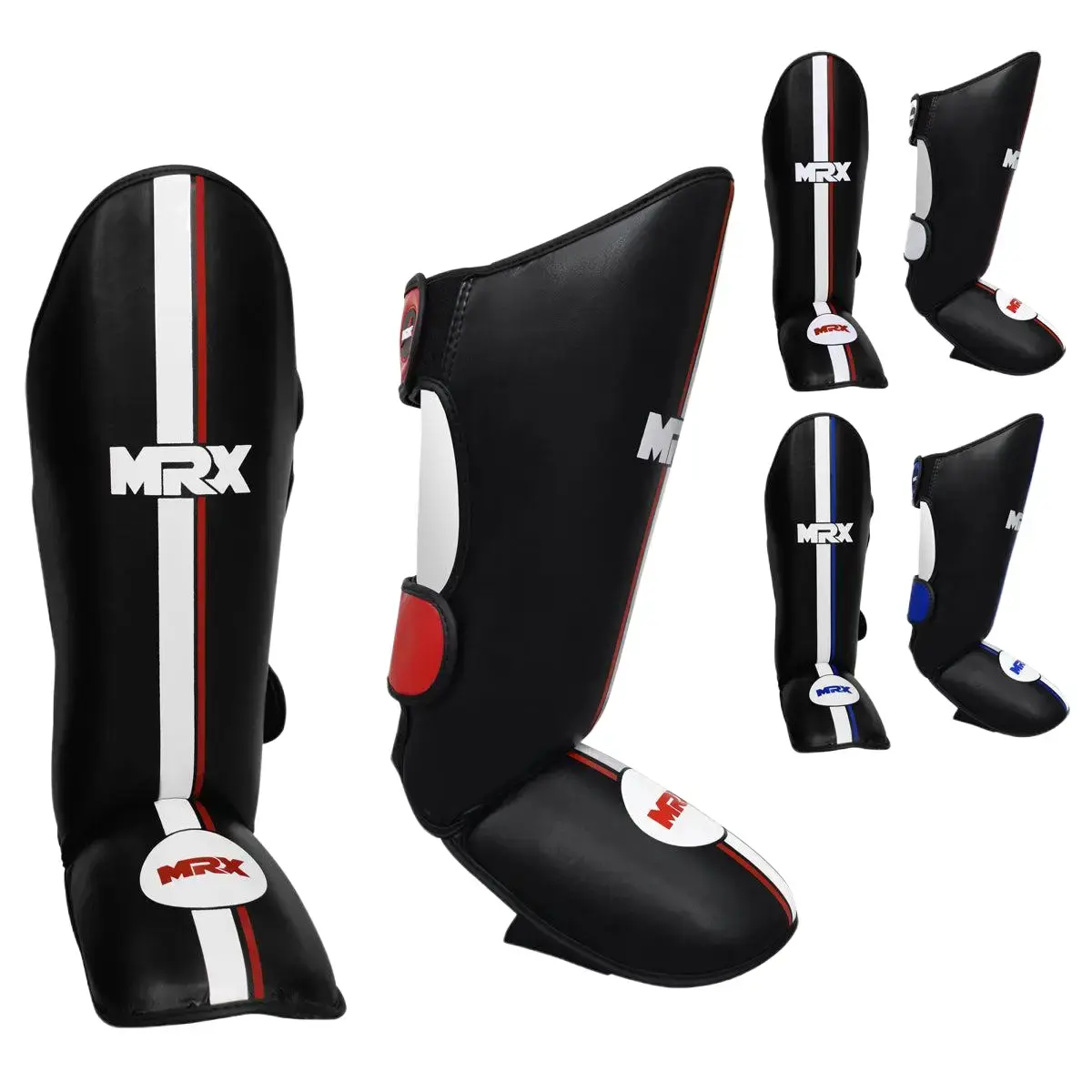 MRX BOXING & FITNESS Shin Guards, Padded Synthetic Leather Protective Gear for MMA Training & Combat Sports, Kickboxing Shin Guards, Foam, Prevents Cuts, Velcro, Two Pieces