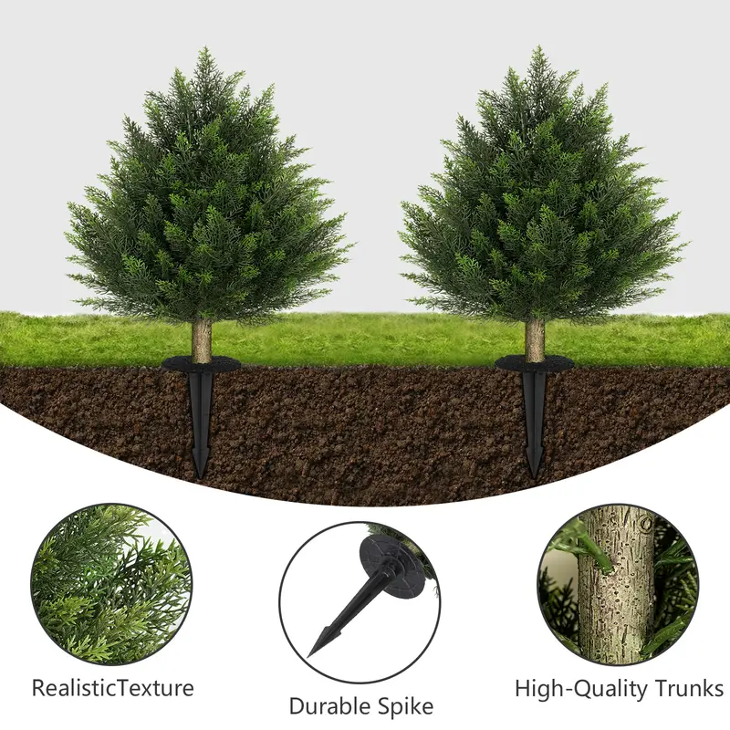 2 Pack25.6 Inch Artificial Cedar Bush Balls Realistic Fake Plants For Indoor And Outdoor Entrance Plants Can Be Planted In Ground Decor Garden Decor Front Porch Decor Decoration Fruit Decorative Ornaments Mother's Day Gift