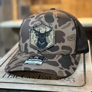 Richardson Brown Bark Camo Hat 112 - Camo Two-Tone Cap with a White tail buck Camo Patch