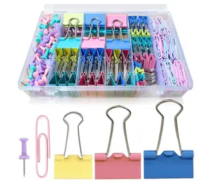 Paper Clips and Binder Clips Assorted Sizes, 240 PCS Colored Office Clips Set Large Medium Small Paper Clamps Paperclips Push Pin Thumb Tacks