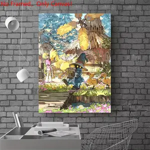 1 piece/set frameless canvas painting print poster, Game Poster art，Final Fantasy Village Scene，a perfect gift for Video games loves, ideal gift for bedroom, living room, dorm hallway, kitchen, mural, wall decoration, room decor