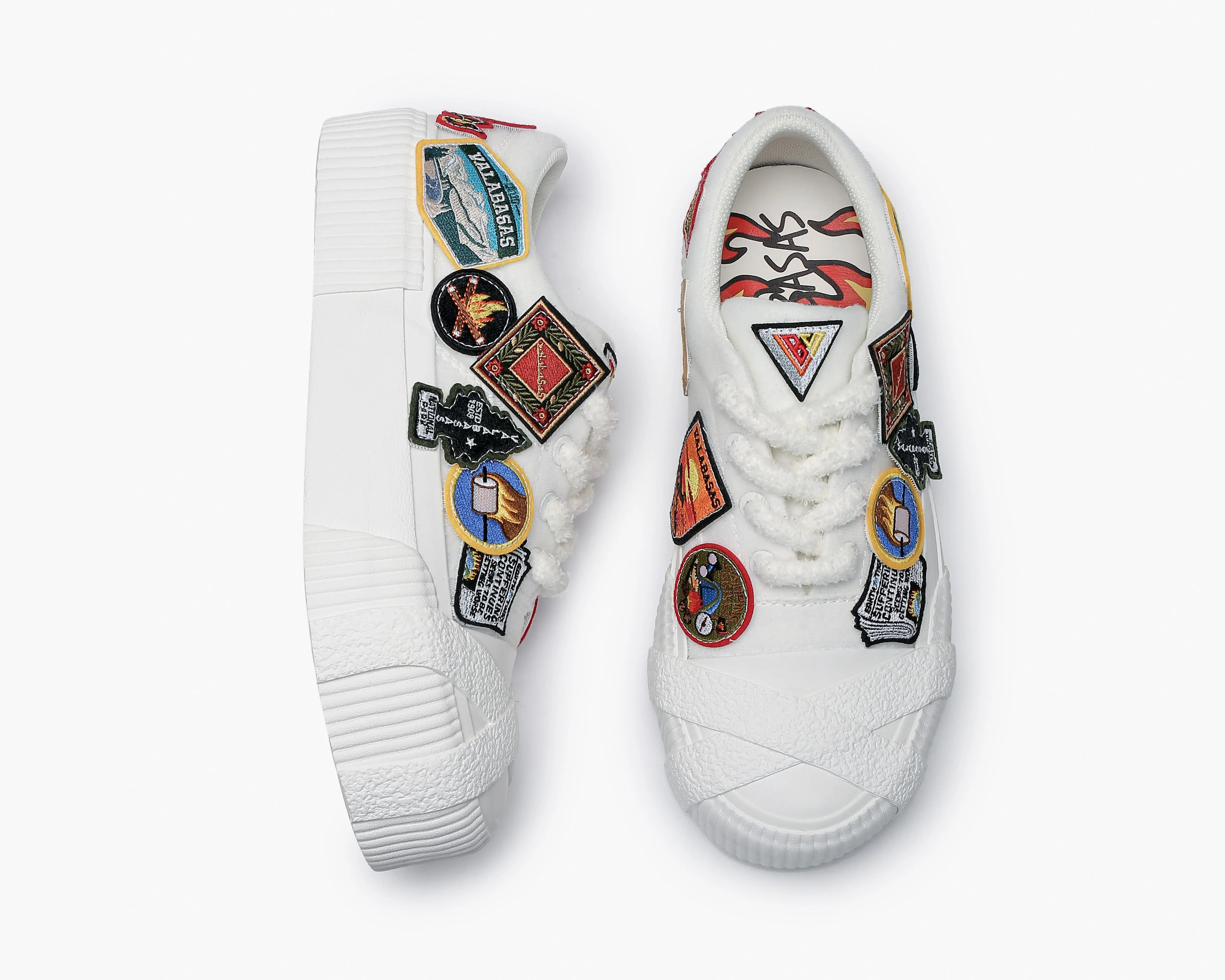 Men's Statement Platform Chunky Trainers - Fashion Casual Sneakers, 200 Low Top Streetwear Footwear with Colorful Embroidered Patches, Twisted Toe Rubber Overlay, Shoes, Statement Platform Sneaker, Twisted Toe Overlay, Graphic, Textile, Lace-Up, Easy To W