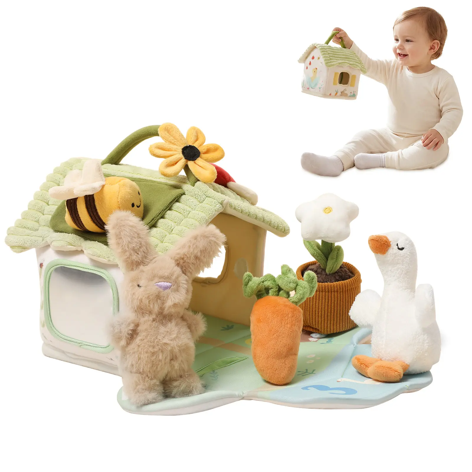 Jungle Animal Soft Toy Set for Babies, Unisex Montessori-Inspired Cotton Cloth Toys for Fine Motor Skills - with Rattle, Squeaker, Mirror, Hand-Friendly Size, Multi-Sensory, Ideal Gift, Animal Shapes, Montessori Play, Youuys, Winnie, Closable Door Tidy, S
