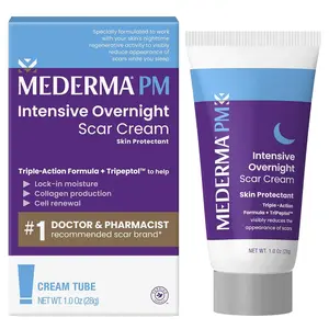 Intensive Overnight Scar Cream – 1.0 oz (28g) Works with skin’s nighttime regenerative activity. Clinically shown to make scars smaller and less visible.