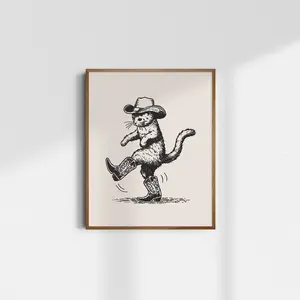 Cowboy Cat Print, cowboy cat art, cat wall art, cowboy decor