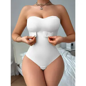 Solid Seamless Strapless Front Closure Bodysuit, Slimmer Bodyshaper, Women's Underwear & Shapewear