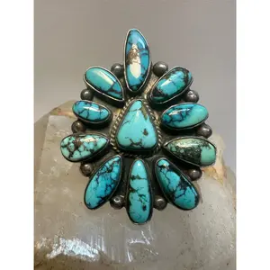 Fred Guerro ring Navajo turquoise huge flower size 7  sterling silver women