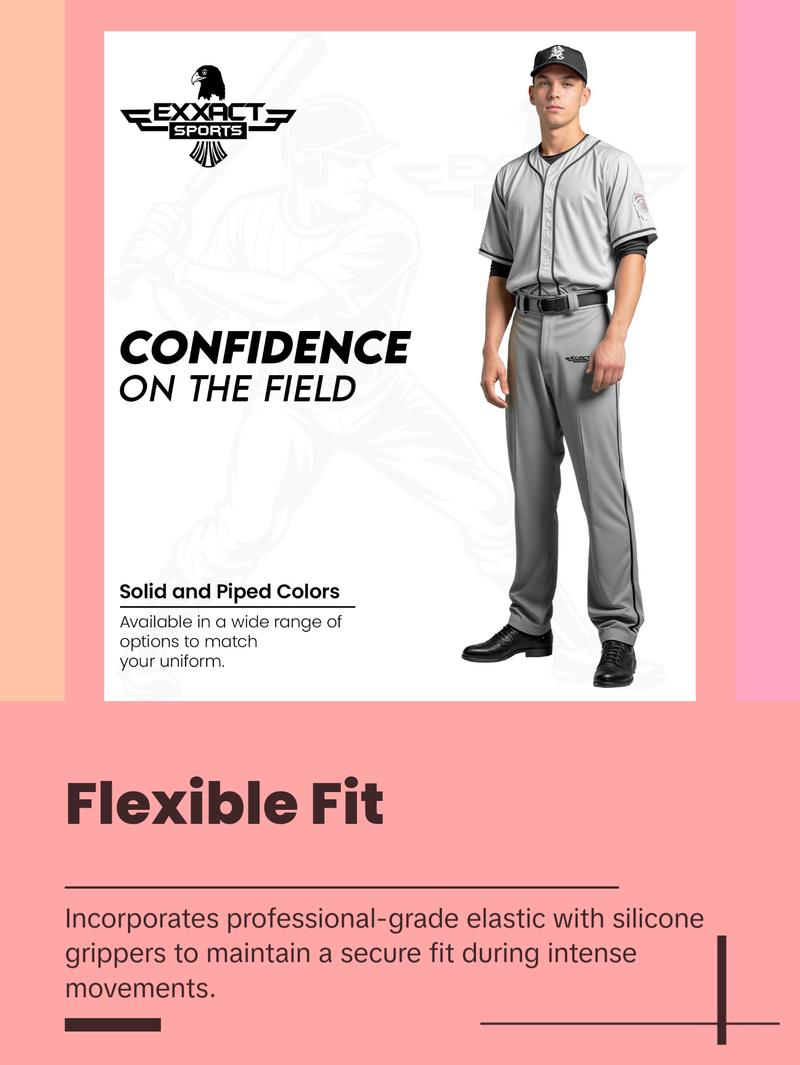 Exxact Sports Homerun Mens Baseball Pants - Full Length Baseball Pants Mens with Piping, Semi-Relaxed Open Bottom Pants (Gray / Navy Piping) Exxact Sports Homerun Mens Baseball Pants - Full Length Baseball Pants Mens with Piping, Semi-Relaxed Open Bottom Pants (Gray / Navy Piping)