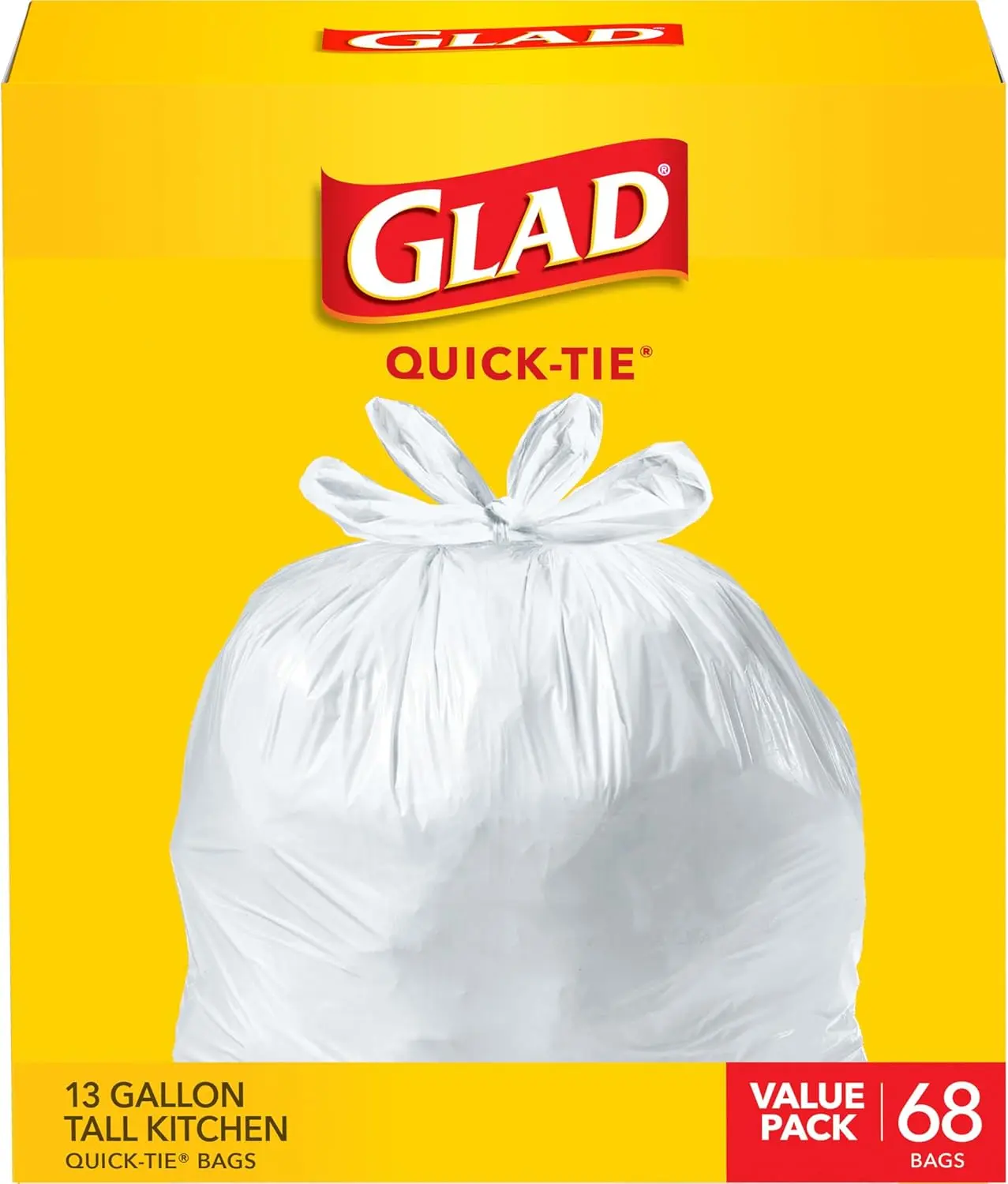 Tall Kitchen Quick-Tie Trash Bags 13 Gallon White 68 Count