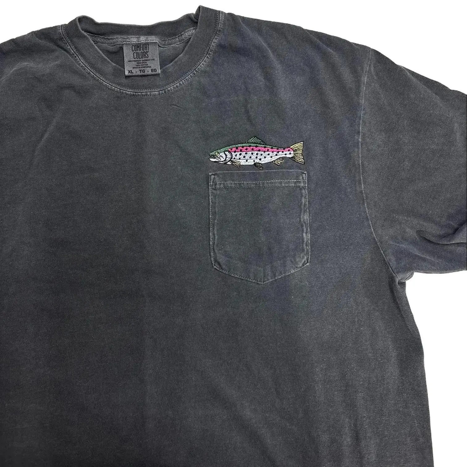 Rainbow Trout Comfort Colors Pocket Tee Casual Comfortable