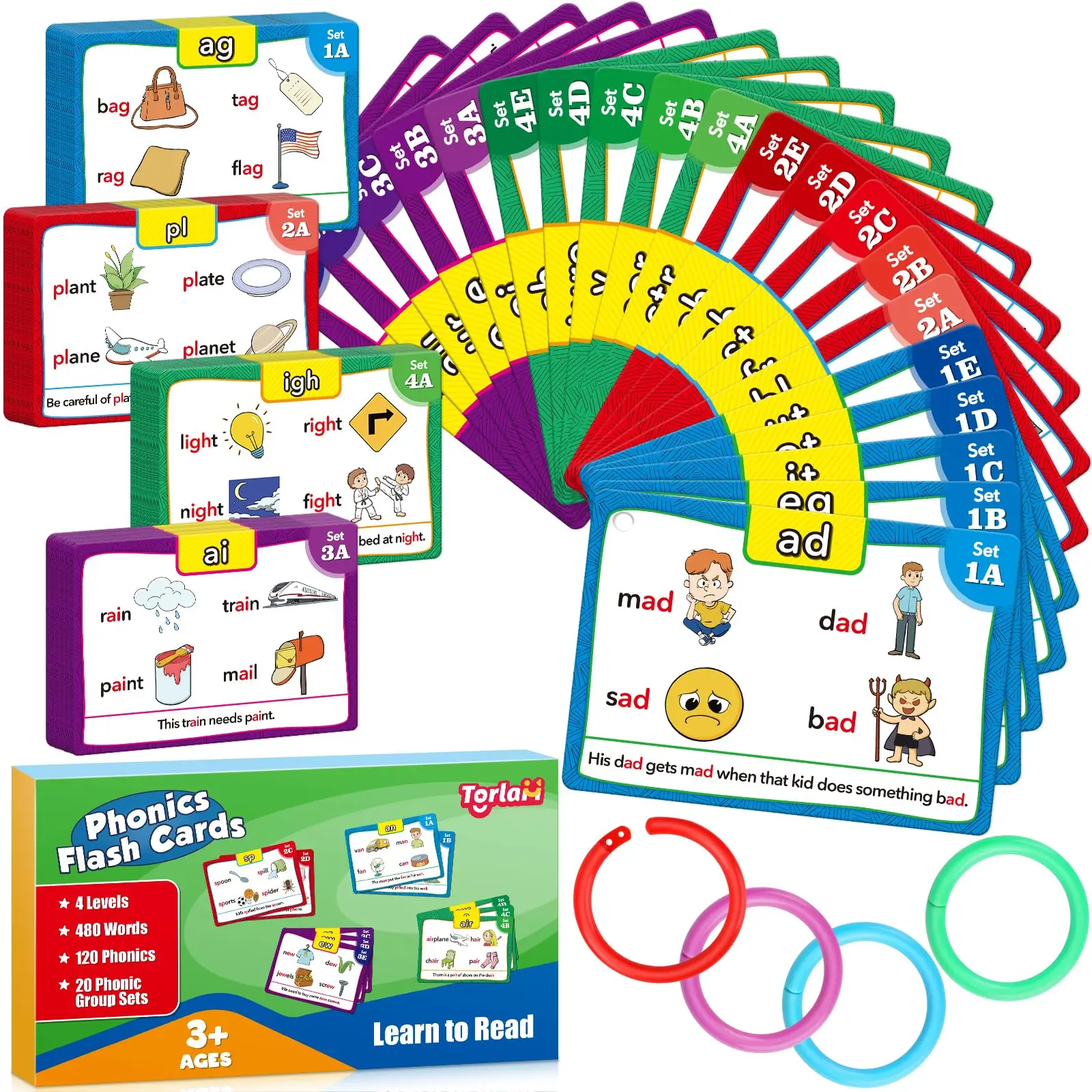 Phonics Flash Cards Learn to Read Spelling Reading Sight Words Phonics Games, Include Digraphs,CVC,Blends and Long Vowel Sounds