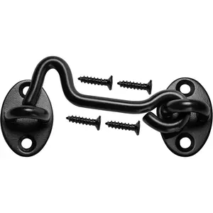 4" Barn Door Latch Door Lock Hardware, Sliding Door Lock Eye with Screws, Rust-Resistant Metal Gate Latch, Privacy Hooks Latch  Inside Door, Wooden Fence, Garage Door (Black)