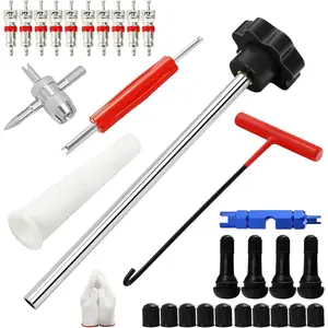 30pcs Tire Valve Stem Removal Installation Tool Kit, Quick Change Valve Installer Kit with TR413/TR414 Valve Stems, 4-Way Tire Valve Core Removal Replacement Tool for Cars Motorcycles Lawn Mowers ATVs