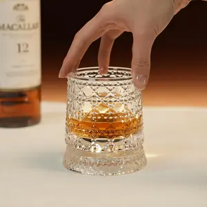 360° Luxury Rotating Crystal Whiskey Glass – Diamond Cut Spinning Tumbler for Wine & Cocktails, Premium Barware Gift Cup