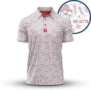 [SHIP FROM US] Free As F*ck 'Merica Golf Polo Shirt – Funny Patriotic USA Polo for Men, 4th of July Golf Polo, Independence Day Outfit