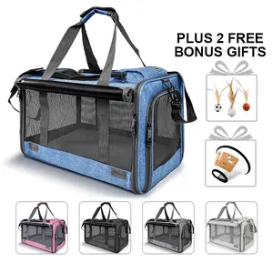 SmartWell Soft Sided Cat Carrier With Privacy Curtains Airline Approved Travel Bag For Large Cats Small Dogs Foldable Washable Bedding Plus Free Recovery Cone And Toys Gift Set Harnesses Car Seat