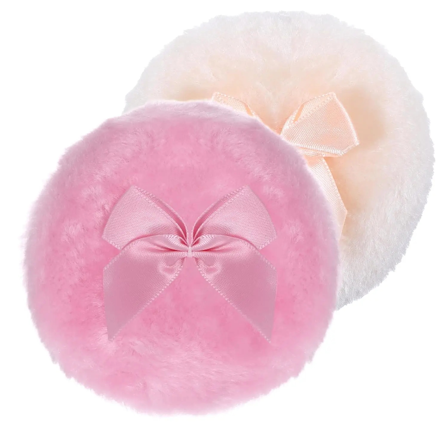 SETNUE 2PCS 3.5 Inch (8.5cm) Large Fluffy Bow-Accented Reusable Powder Puffs - Soft Round Makeup Sponges, Beauty Sponges for Sensitive & Normal Skin Face & Body Use, Daily Beauty Tool, Dry, 3.5 Inches