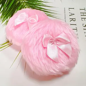 Large-sized fluffy makeup sponge - Ultra-soft and washable makeup sponge with a pink bow, suitable for face and body, can be used wet or dry, and is compatible with loose and pressed powder forms.