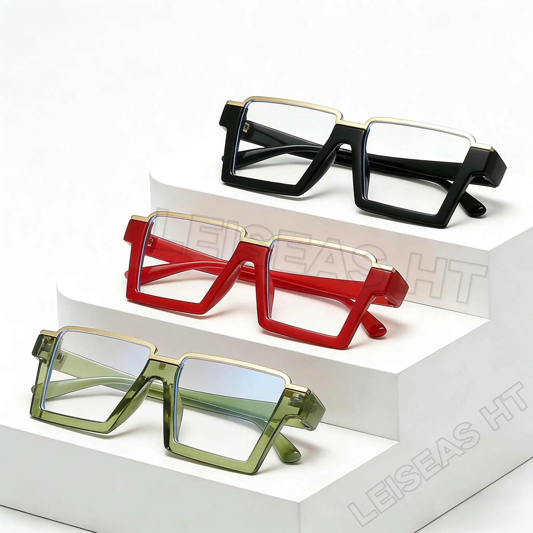 3 pairs of large frame geometric square thick frame glasses, anti blue light and anti fatigue glasses, trendy hip-hop glasses suitable for work and daily wear, unisex glasses