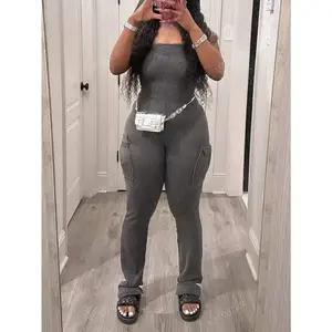 Women's Utility Pockets Camisole Casual Textured Jumpsuit