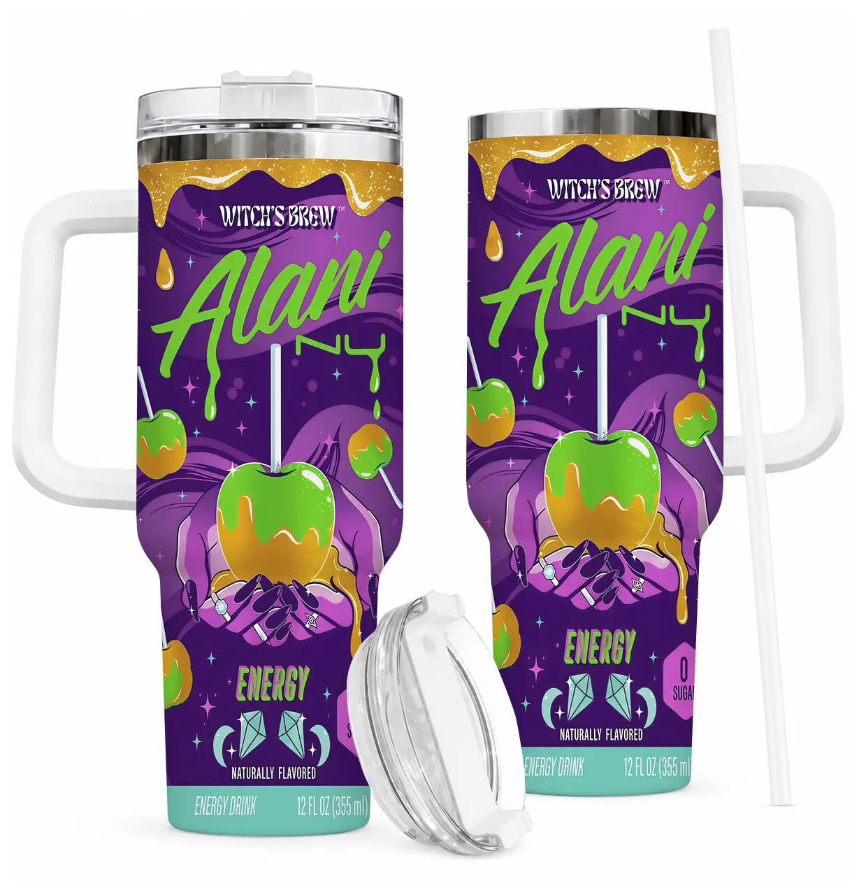 Alani Nu Witches Brew Collections Energy Drink Travel Mug, 40oz Tumbler With Handle & Straw, Vacuum Insulated Stainless Steel Cup, Gift For Gift for Energy Drink Fans