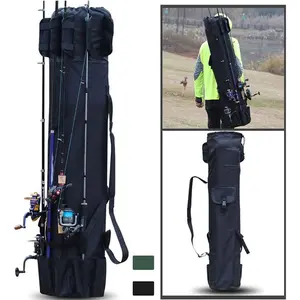 Outdoor Oxford cloth waterproof fishing bag, multi-functional fishing rod bag with large capacity and storage compartments.