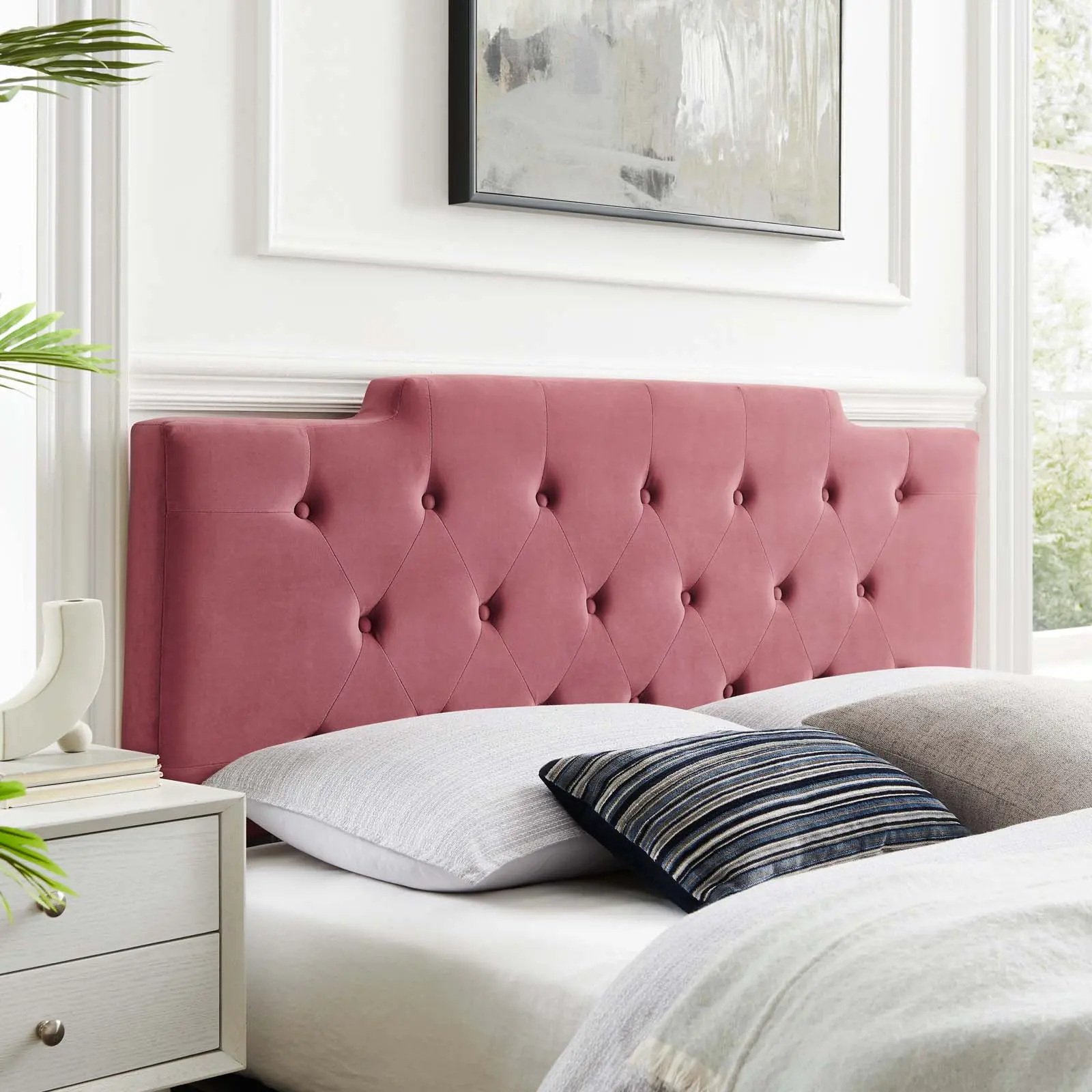 Modway Juliet Upholstered Tufted Performance Velvet Headboard - King-California King, Dusty Rose, Upholstered Bed Frame for Bedroom Furniture, Bedroom Decor, Guest Suite with Height-Adjustable Mounting Positions, Furniture For Bedroom