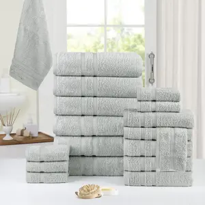 Bibb Home  18 Piece Zero Twist Egyptian Cotton Bath Towel Set, Silver - One Size