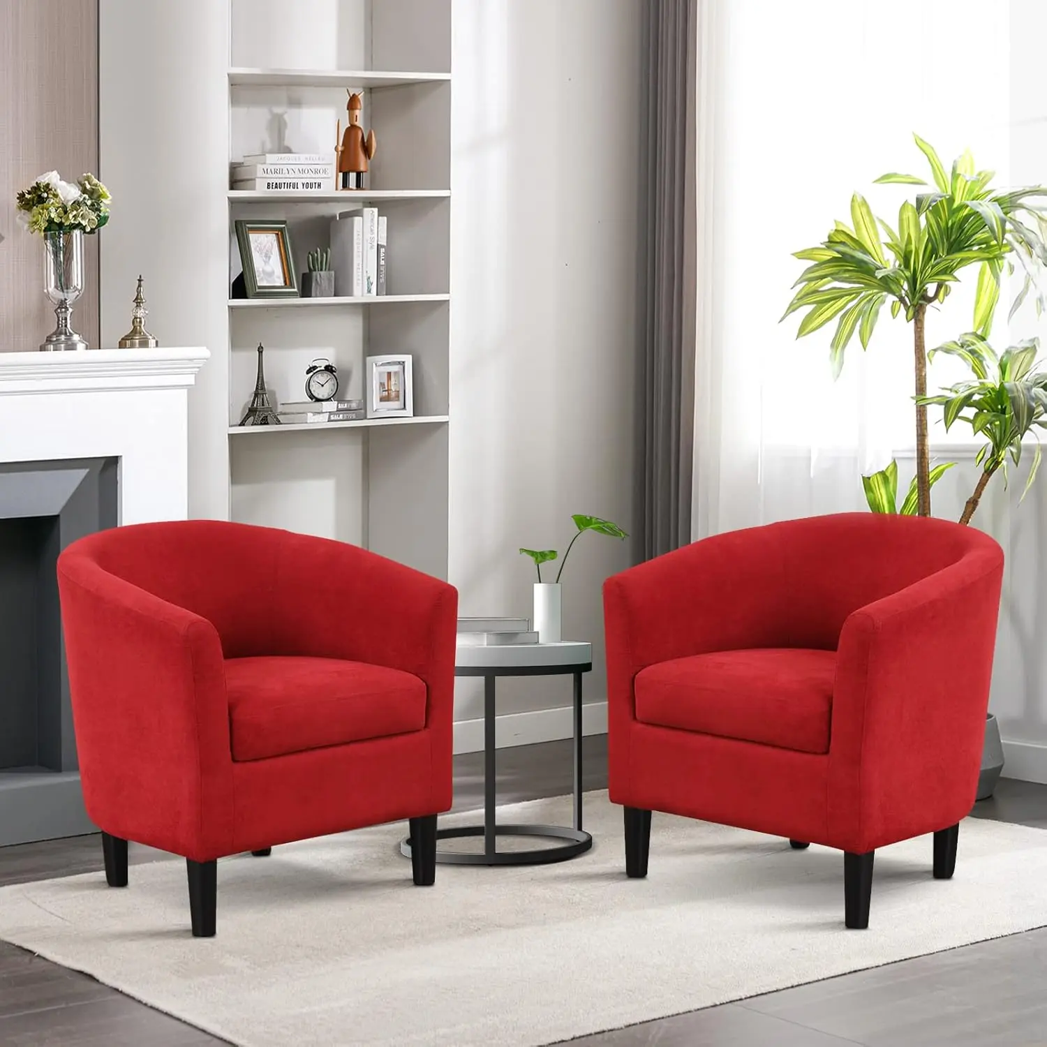 [Dealsforyoudays]EBELLO Modern Accent Chair with Ottoman for Small Space, Club Chair with Ottoman Set, Comfortable Fabric Barrel Reading Chairs for Living Room, Bedroom, Round Reading Chair