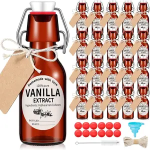 12 Sets Swing Top Glass Bottles Set Amber Homemade Vanilla Extract Bottles Jars for Christmas DIY Crafts (8 Oz)