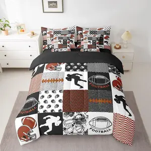 Feelyou 7-Piece Football Bedding Set - Sporty Boys' Comforter Set with Sheets, Plaid Grid Bed in a Bag