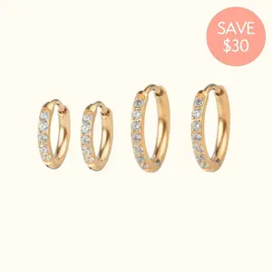 Gold Titanium Crystal Huggies Set