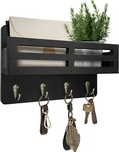 4-Hook Rustic Wooden Key Rack (10-Inch) – Wall-Mounted Key & Mail Holder, Decorative Entryway Hanger for Dog Leash/Sunglasses