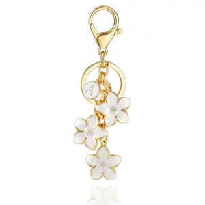 White/pink/black Big Cute Flower Initial Letter Keychain For Women  Bag Charms Enameled Handbag Purse