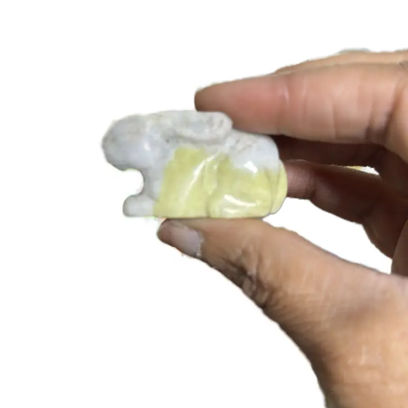 Mini Lemon Jade Rabbit - Handcrafted Gemstone Figurine with Unique Design and Vibrant Yellow Color
