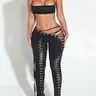 DOUCIU Trendy Personality High Street Hip Hop Cool Tight Sexy Hot Versatile Women'S Thin Solid Color Vest With Adjustable Drawstring Perforated Trousers Two-piece Set Stretchy Outfit Sets