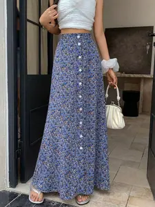 Women's Ditsy Floral Midi Skirt, Bottom, Flowing A-Line Design, Bohemian, Casual, Conceals Belly Fat, Perfect for Daily Wear, Office, Dates, Versatile Dress